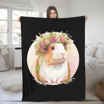 Discover Cute Guinea Pig Flower Crown Floral Pet Rodent Lov Fleece Blankets