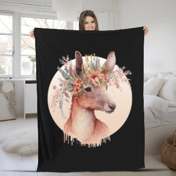 Discover Cute Australian Kangaroo Flower Crown Animal Lover Fleece Blankets