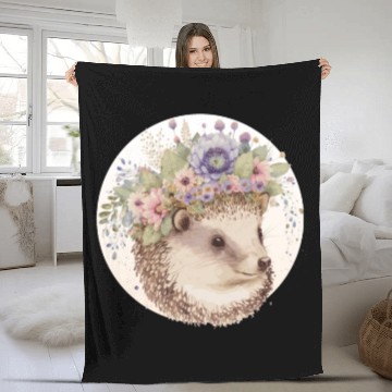 Discover Cute Watercolor Hedgehog Flower Crown Animal Lover Fleece Blankets