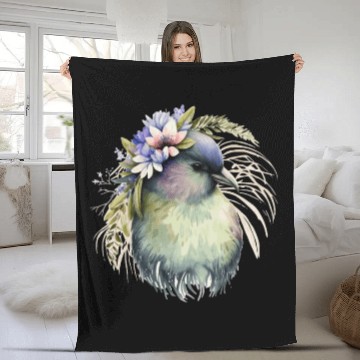 Discover Cute Kiwi Bird Flower Crown Floral Exotic Birds Fleece Blankets