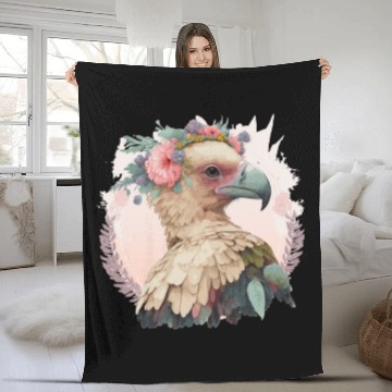 Discover Cute Vulture Bird Flower Crown Floral Wild Birds Fleece Blankets