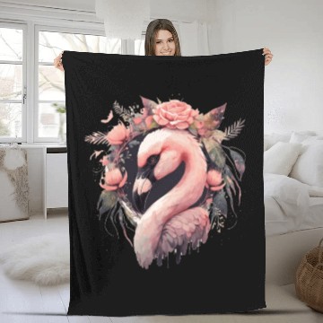 Discover Cute Pink Flamingo Tropical Bird Flower Crown Flor Fleece Blankets