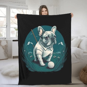 Discover French Bulldog | Golf Sport Player Cute Frenchie Fleece Blankets
