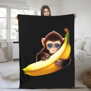 Discover Monkey hide and seek banana Fleece Blankets