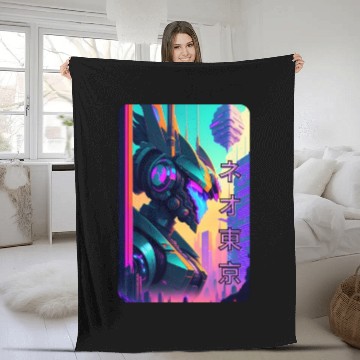 Discover Neon Nights: A Cyberpunk Design 2 Fleece Blankets