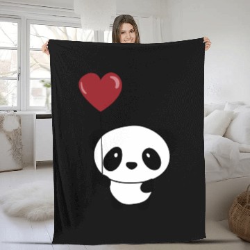 Discover Cute Chibi Panda Valentine Balloon Heart Fleece Blankets