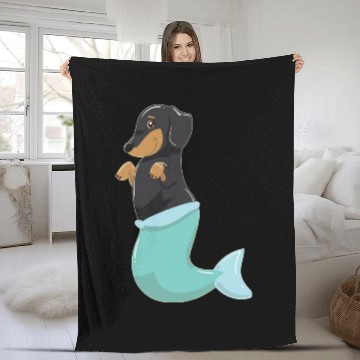 Discover Dachshund Mermaid Cute Weiner Dog With Mermaids Fleece Blankets