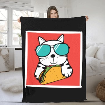 Discover Cool Cat Taco Lover Fleece Blankets