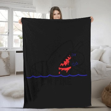Discover I'M Fine Shark Attack Bloody Eating Stick Person Fleece Blankets