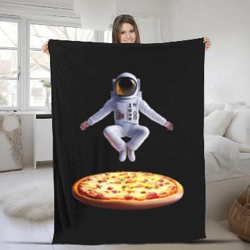 Discover Hovering astronaut over pizza Fleece Blankets