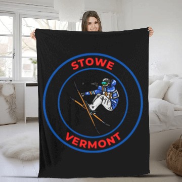 Discover Retro Skiing in Stowe Vermont Holiday Souvenir Fleece Blankets