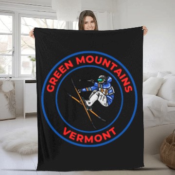 Discover Retro Skiing in Green Mountains Vermont Souvenir Fleece Blankets
