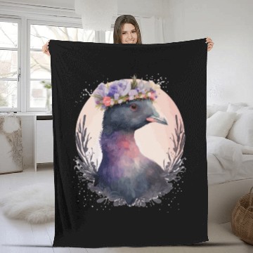 Discover Cute Coot Bird Watching Flower Crown Floral Birdin Fleece Blankets