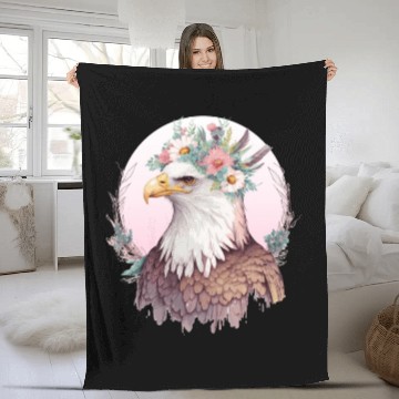Discover Birds Of Prey Bald Eagle Flower Crown Floral Birdi Fleece Blankets