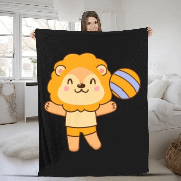 Discover Lion playing volleyball Fleece Blankets