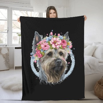 Discover Cute Yorkshire Terrier Flower Crown Pet Dog Breed Fleece Blankets