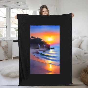 Discover A sunrise with a seaside view Fleece Blankets