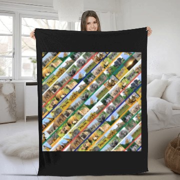 Discover Wildlife Stripe Multi Color Collage Fleece Blankets