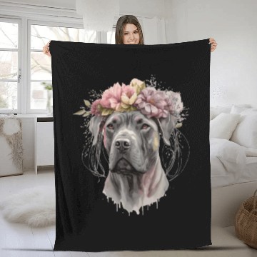 Discover Cute Cane Corso Flower Crown Pet Dog Floral Puppy Fleece Blankets