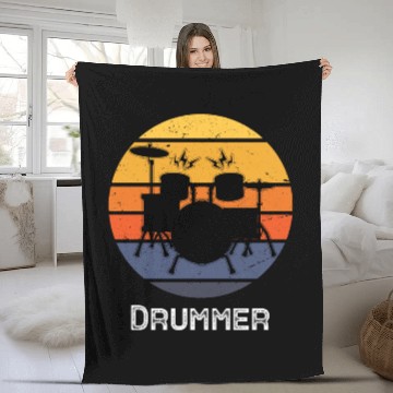 Discover Funny Drummer Art For Men Women Drum Set Drumming Fleece Blankets