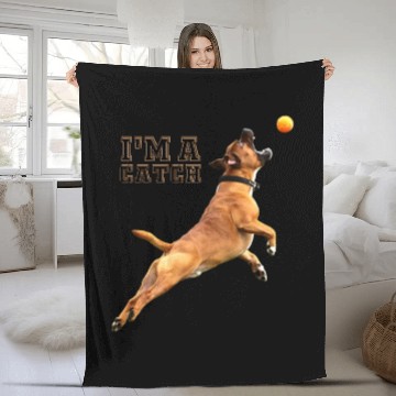 Discover Big Dog Bull Mastiff Catching a Ball, I'm a Catch Fleece Blankets