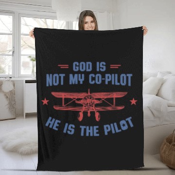 Discover God is My Pilot Christian Aviation Merch Fleece Blankets