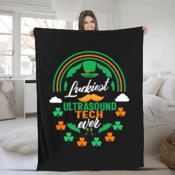 Discover Luckiest Ultrasound Tech Ever Shamrock Top St Patr Fleece Blankets