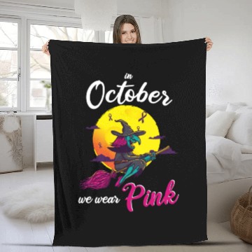 Discover In October We Wear Pink Halloween Witch Fleece Blankets