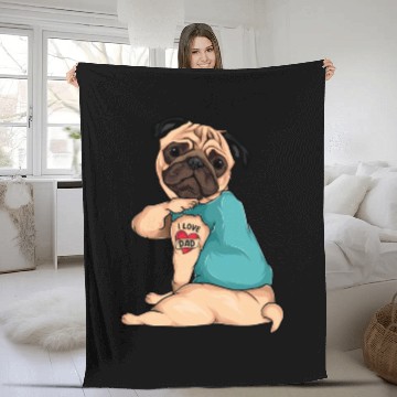 Discover Father'S Day Dog Pug I Love Dad Tattoo Fleece Blankets