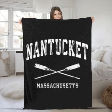 Discover Nantucket Massachusetts Nautical Crossed Oars Fleece Blankets