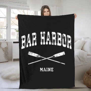 Discover Bar Harbor Maine Nautical Crossed Oars Fleece Blankets
