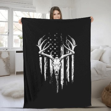 Discover Deer Hunting American Flag Bowhunting Whitetail Bo Fleece Blankets