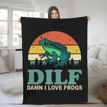 Discover Dilf-Damn I Love Frogs Saying Frog-Amphibian Fleece Blankets
