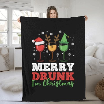 Discover Wine Drinking Pajama Merry Drunk I'M Fleece Blankets