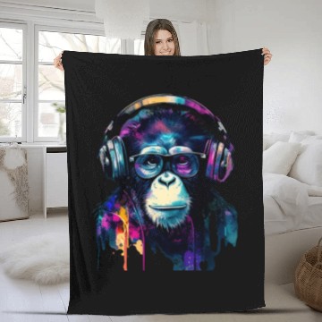 Discover Banksy DJ Monkey with Headphones Fleece Blankets
