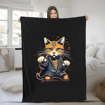 Discover Cat Karate Taekwondo MMA Kitten Fighter Cat Lover Fleece Blankets