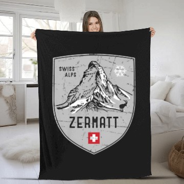 Discover Zermatt Matterhorn Mountain Switzerland Emblem Fleece Blankets