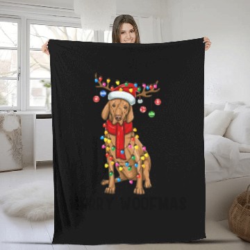 Discover Vizsla Dog Lights Merry Woofmas Fleece Blankets