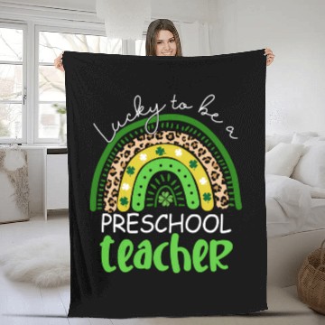 Discover Lucky To Be A Preschool Teacher Rainbow Shamrock I Fleece Blankets