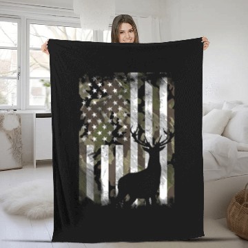 Discover Patriotic Camo American Flag Deer Hunter Hunting Fleece Blankets