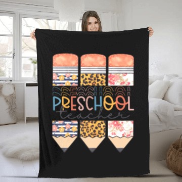 Discover Preschool Teacher Funny Leopard Pencil Back To Sch Fleece Blankets