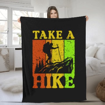Discover Take a Hike Wanderlust Hiker Hiking Mountains Fleece Blankets