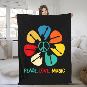 Discover Peace Love Music Guitar Flower Rock And Roll Fleece Blankets