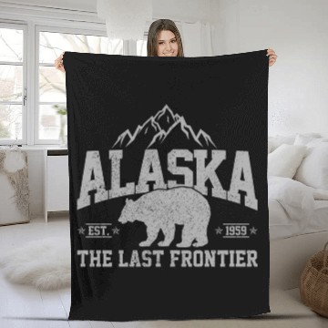 Discover Alaska The Last Frontier Est 1959 Grizzly Bear Mou Fleece Blankets