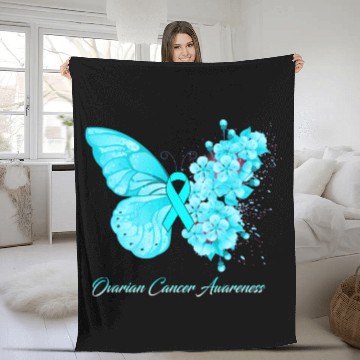 Discover Ovarian Cancer Awareness Ribbon Teal Ovarian Cance Fleece Blankets