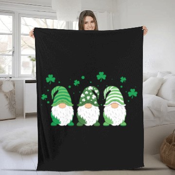 Discover Gnomes Holding Shamrock Leopard Plaid St Patrick'S Fleece Blankets