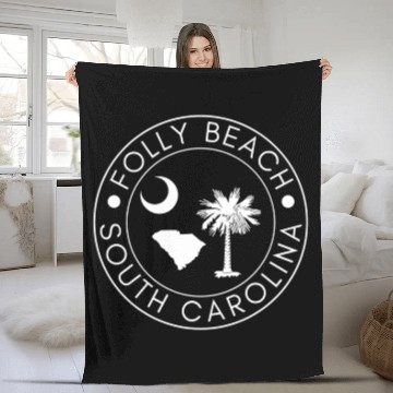 Discover Folly Beach South Carolina Palmetto Map Flag Sc Fleece Blankets