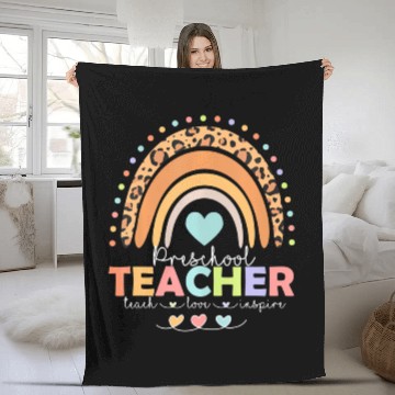 Discover Rainbow Teach Love Inspire Preschool Teacher Back Fleece Blankets