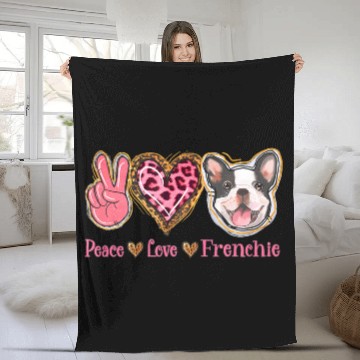 Discover Leopard Peace Love Frenchie Funny Dog Mom Mothers Fleece Blankets