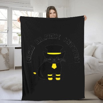 Discover Nice black kitten Fleece Blankets
